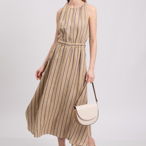 NWT $530 SANDRO Taila A-Line Linen Dress - US10/FR42, Striped, Pockets - Picture 2 of 7